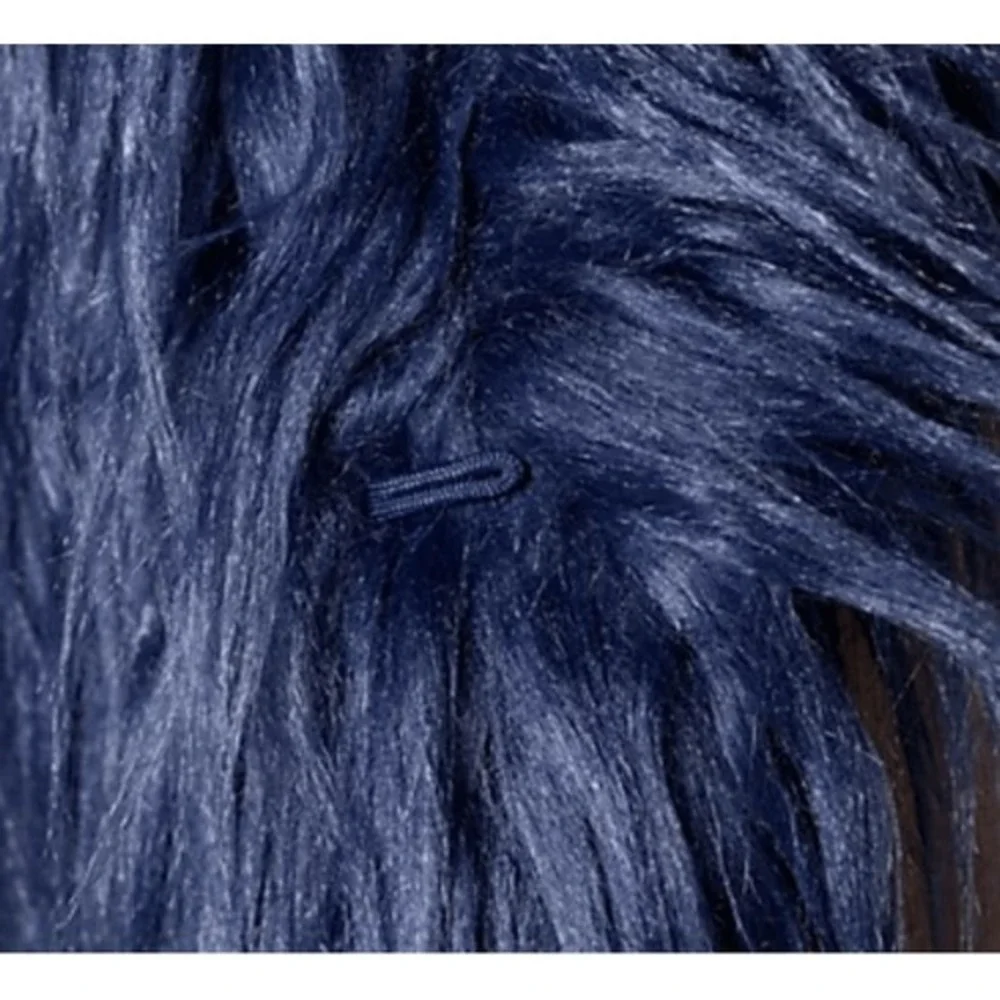 Dennis Basso Womens Faux Mongolian Fur Coat Blue Bliss Hook Closure Large‎ NWT